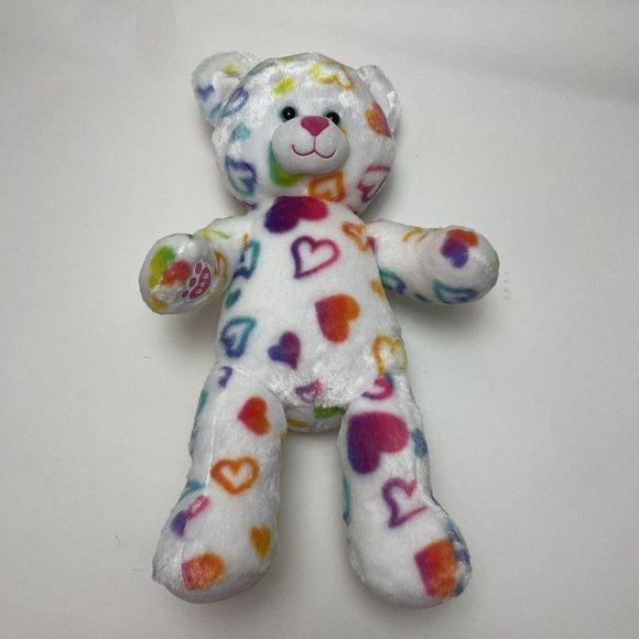 Build A Bear Rainbow Hearts Teddy Bear White Purple Plush "16 - Picture 2 of 7